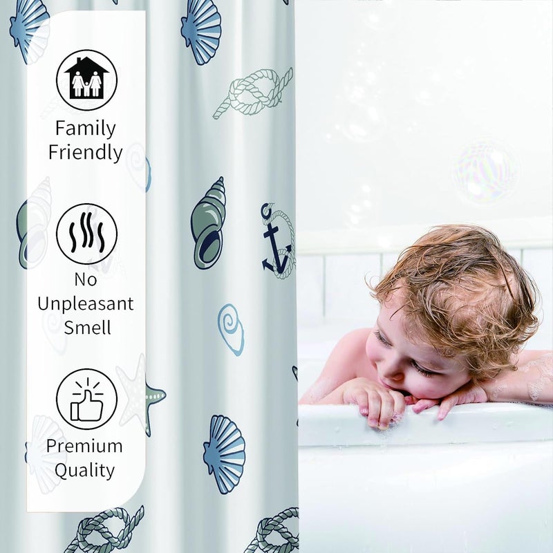 jssablo Shower Curtain Liner, Marine Organisms Waterproof PEVA Shower Curtains with 3 Duty Heavy Bottom Magnets and 12 Rust Proof Grommets, 72x72 Weighted Shower Liner for Shower Stall, Bathtubs - Image 3